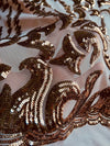 Miranda BRONZE Vines and Leaves Sequins on DUSTYPINK Mesh Lace Fabric by the Yard - 10061
