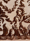Miranda BRONZE Vines and Leaves Sequins on DUSTYPINK Mesh Lace Fabric by the Yard - 10061