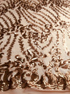 Miranda COPPER Vines and Leaves Sequins on BROWN Mesh Lace Fabric by the Yard - 10061