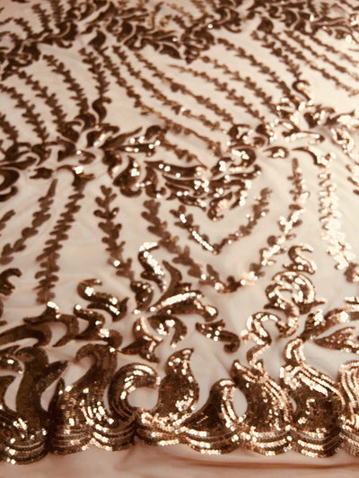 Miranda COPPER Vines and Leaves Sequins on BROWN Mesh Lace Fabric by the Yard - 10061