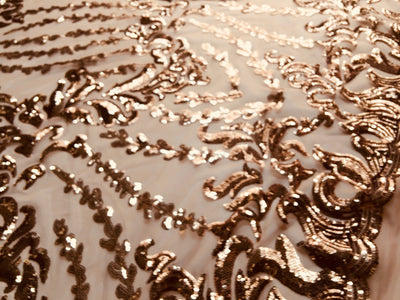 Miranda COPPER Vines and Leaves Sequins on BROWN Mesh Lace Fabric by the Yard - 10061