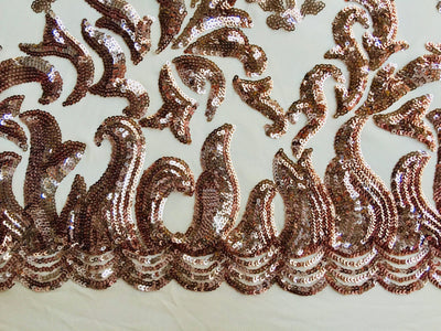 Miranda CHAMPAGNE Vines and Leaves Sequins on CHAMPAGNE Mesh Lace Fabric by the Yard - 10061