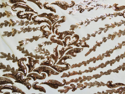 Miranda GOLD Vines and Leaves Sequins on YELLOW Mesh Lace Fabric by the Yard - 10061