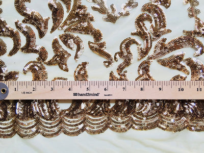 Miranda GOLD Vines and Leaves Sequins on YELLOW Mesh Lace Fabric by the Yard - 10061