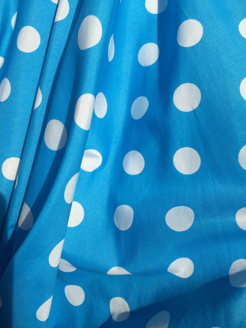 Alicia WHITE 0.5" Polka Dots on TURQUOISE Polyester Cotton Fabric by the Yard - 10099