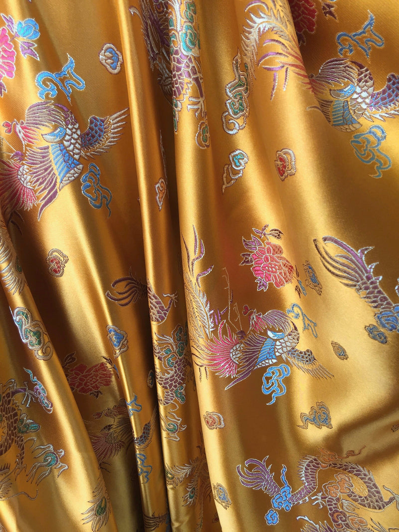 Hope DARK GOLD Dragon Brocade Chinese Satin Fabric by the Yard - 10040