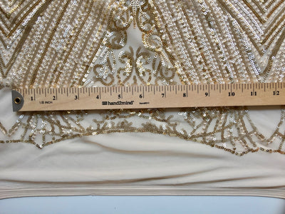 Averie CHAMPAGNE Geometric Butterfly Sequins on Mesh Lace Fabric by the Yard - 10113