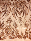 Alaina BRONZE Curlicue Sequins on Mesh Lace Fabric by the Yard - 10018