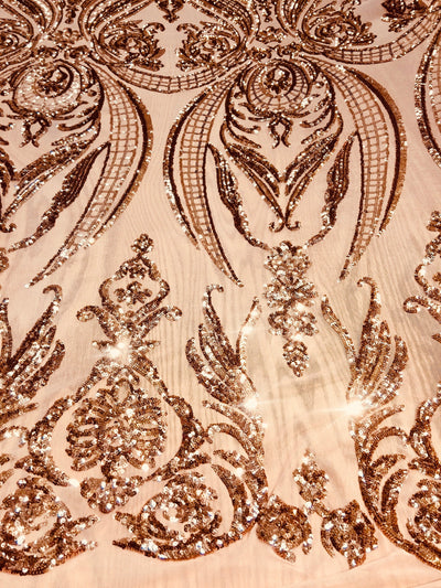 Alaina BRONZE Curlicue Sequins on Mesh Lace Fabric by the Yard - 10018