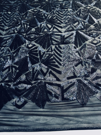 Gia MATTE NAVY Geometric Sequins on NAVY Mesh Lace Fabric by the Yard - 10101