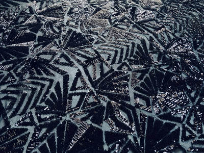 Gia MATTE NAVY Geometric Sequins on NAVY Mesh Lace Fabric by the Yard - 10101