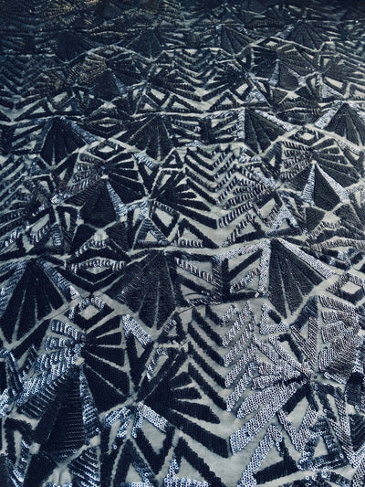 Gia MATTE NAVY Geometric Sequins on NAVY Mesh Lace Fabric by the Yard - 10101