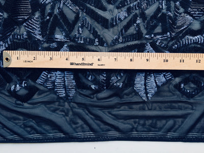 Gia MATTE NAVY Geometric Sequins on NAVY Mesh Lace Fabric by the Yard - 10101