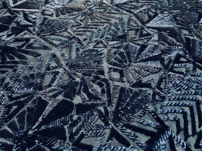Gia MATTE NAVY Geometric Sequins on NAVY Mesh Lace Fabric by the Yard - 10101