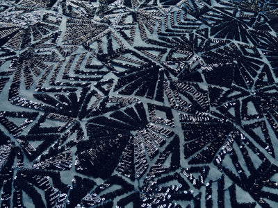 Gia NAVY Geometric Sequins on ROYAL Mesh Lace Fabric by the Yard - 10101