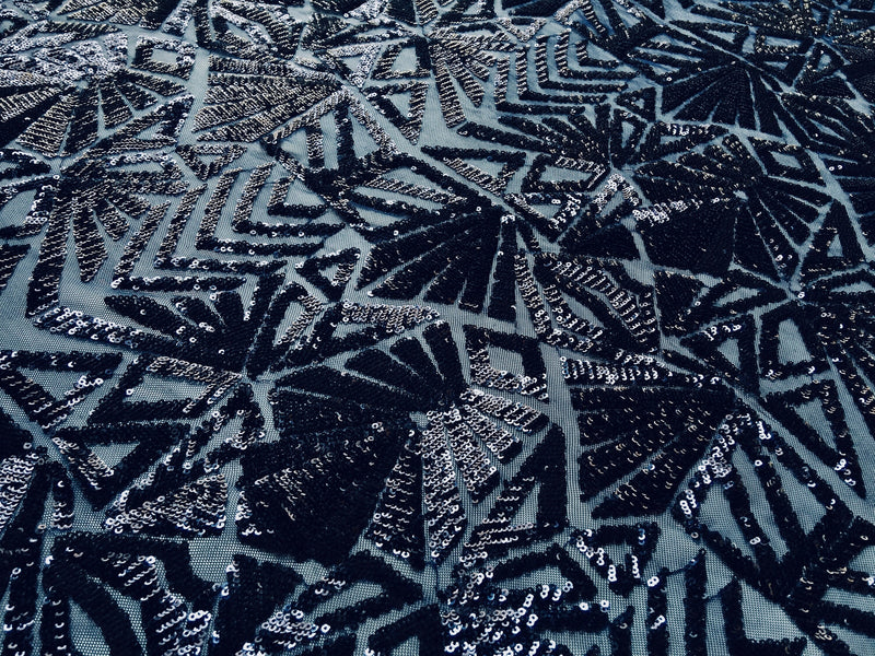 Gia NAVY Geometric Sequins on ROYAL Mesh Lace Fabric by the Yard - 10101