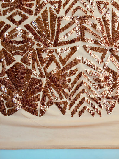 Gia GOLD Geometric Sequins on Mesh Lace Fabric by the Yard - 10101