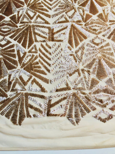 Gia CHAMPAGNE Geometric Sequins on Mesh Lace Fabric by the Yard - 10101