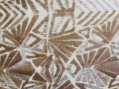 Gia CHAMPAGNE Geometric Sequins on Mesh Lace Fabric by the Yard - 10101