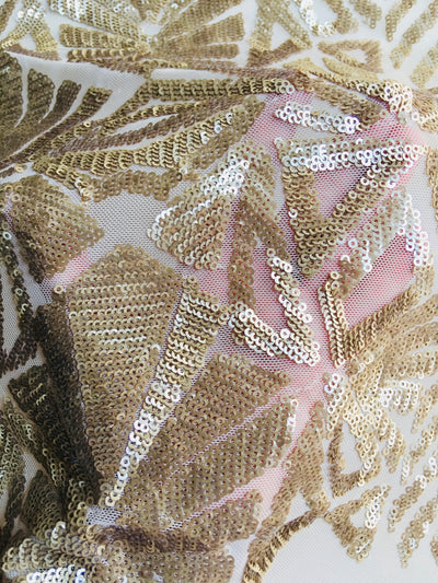 Gia LIGHT CHAMPAGNE Geometric Sequins on Mesh Lace Fabric by the Yard - 10101
