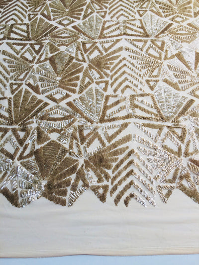Gia LIGHT CHAMPAGNE Geometric Sequins on Mesh Lace Fabric by the Yard - 10101