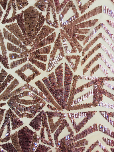 Gia DUSTY ROSE Geometric Sequins on Mesh Lace Fabric by the Yard - 10101
