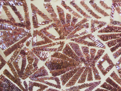 Gia DUSTY ROSE Geometric Sequins on Mesh Lace Fabric by the Yard - 10101