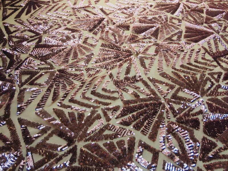 Gia DUSTY ROSE Geometric Sequins on Mesh Lace Fabric by the Yard - 10101