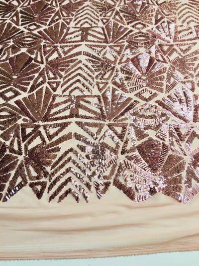 Gia DUSTY ROSE Geometric Sequins on Mesh Lace Fabric by the Yard - 10101