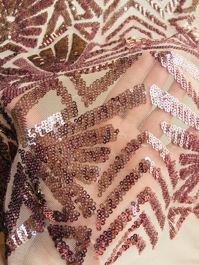 Gia DUSTY ROSE Geometric Sequins on Mesh Lace Fabric by the Yard - 10101