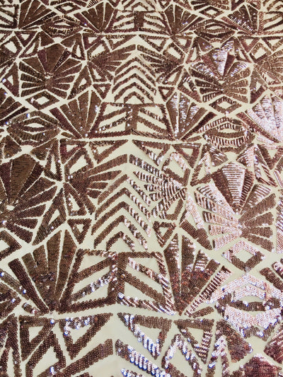 Gia DUSTY ROSE Geometric Sequins on Mesh Lace Fabric by the Yard - 10101