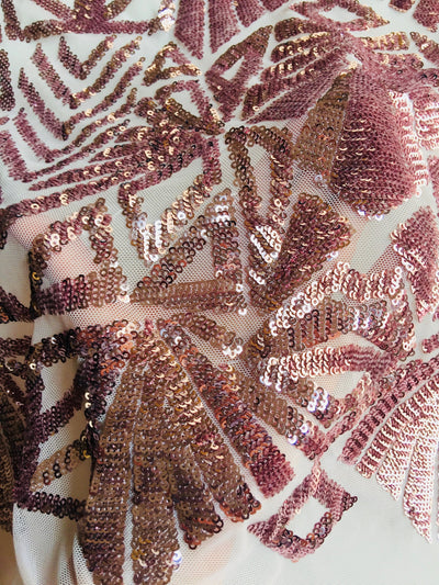 Gia DUSTY PINK Geometric Sequins on Mesh Lace Fabric by the Yard - 10101
