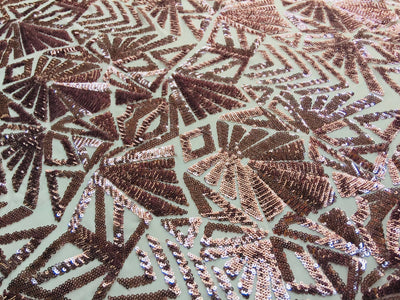 Gia DUSTY PINK Geometric Sequins on Mesh Lace Fabric by the Yard - 10101