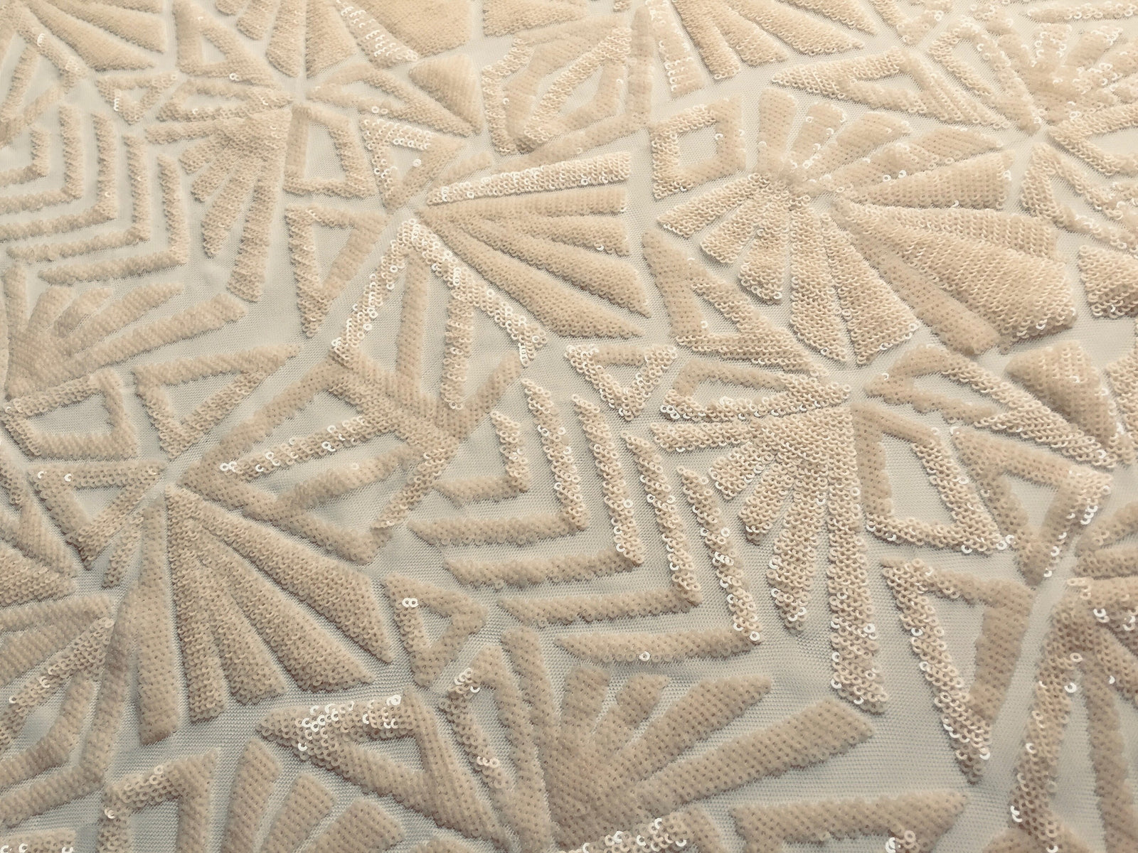 Gia LIGHT BLUSH PEACH Geometric Sequins on Mesh Lace Fabric by the Yard - 10101