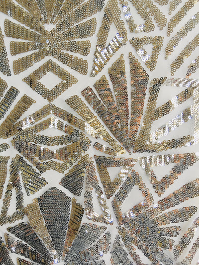 Gia SILVER Geometric Sequins on Mesh Lace Fabric by the Yard - 10101