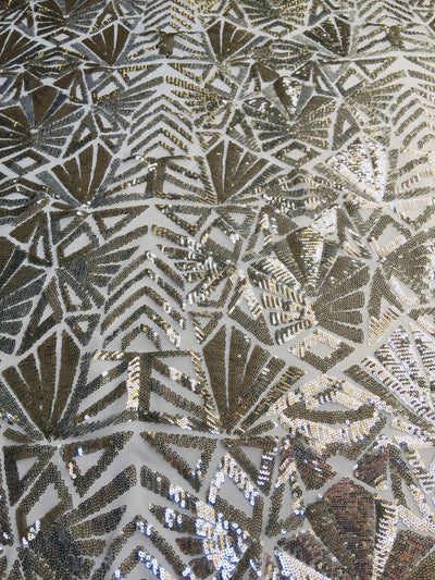 Gia SILVER Geometric Sequins on Mesh Lace Fabric by the Yard - 10101