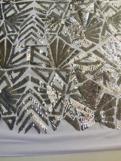 Gia SILVER Geometric Sequins on Mesh Lace Fabric by the Yard - 10101