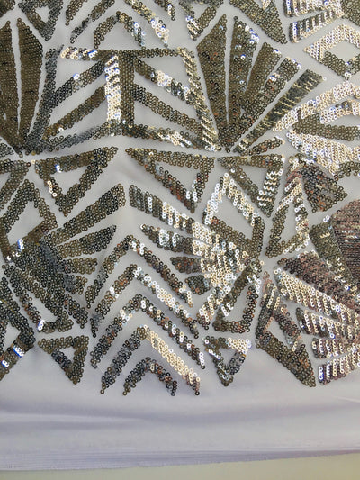 Gia SILVER Geometric Sequins on Mesh Lace Fabric by the Yard - 10101