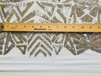 Gia SILVER Geometric Sequins on Mesh Lace Fabric by the Yard - 10101