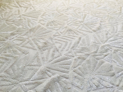 Gia WHITE Geometric Sequins on Mesh Lace Fabric by the Yard - 10101