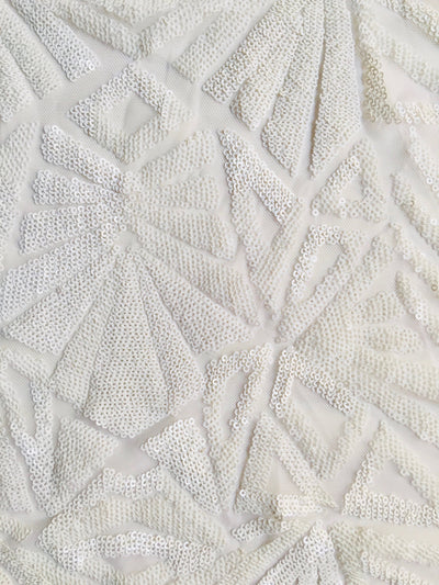 Gia WHITE Geometric Sequins on Mesh Lace Fabric by the Yard - 10101