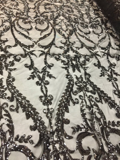 Esmeralda BLACK Sequins on Mesh Lace Fabric by the Yard - 10102