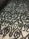 Esmeralda BLACK Sequins on Mesh Lace Fabric by the Yard - 10102