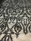 Esmeralda BLACK Sequins on Mesh Lace Fabric by the Yard - 10102