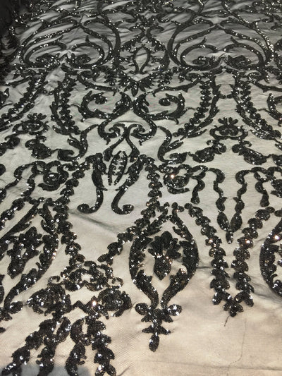 Esmeralda BLACK Sequins on Mesh Lace Fabric by the Yard - 10102
