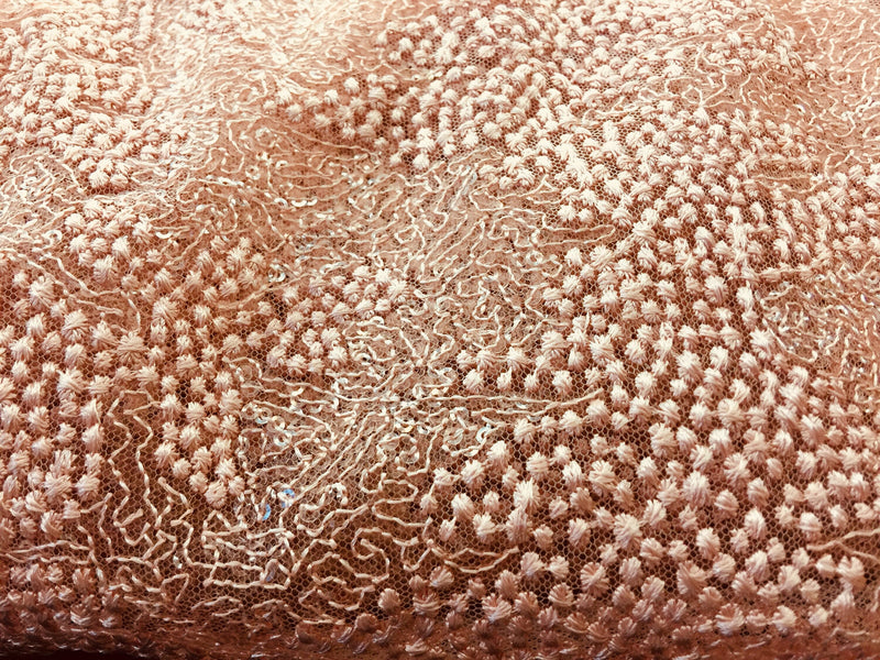 Joanna PEACH Maze Sequins Embroidered Dots on Mesh Lace Fabric by the Yard - 10074