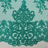 Teagan TEAL GREEN Damask Design Embroidered on Mesh Lace Fabric by the Yard - 10027
