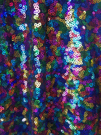 Leila RAINBOW Sequins on BLACK Mesh Fabric by the Yard - 10050
