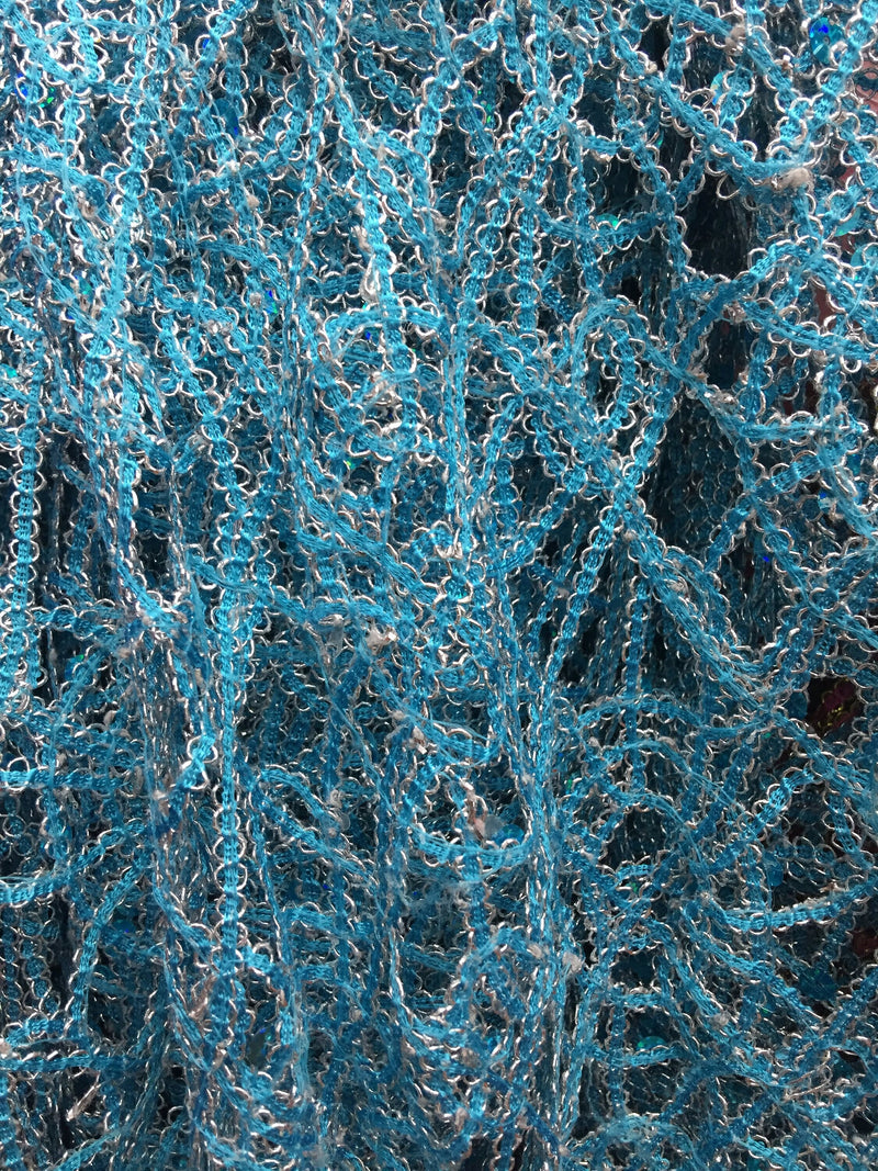 Harmony TEAL Foil and Sequins Open Weave Lace Fabric by the Yard - 10023