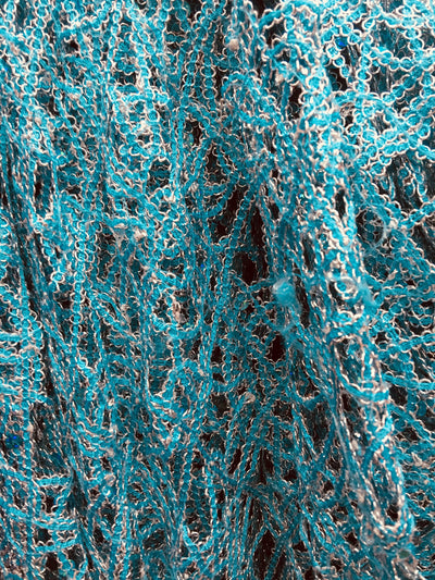 Harmony TEAL Foil and Sequins Open Weave Lace Fabric by the Yard - 10023